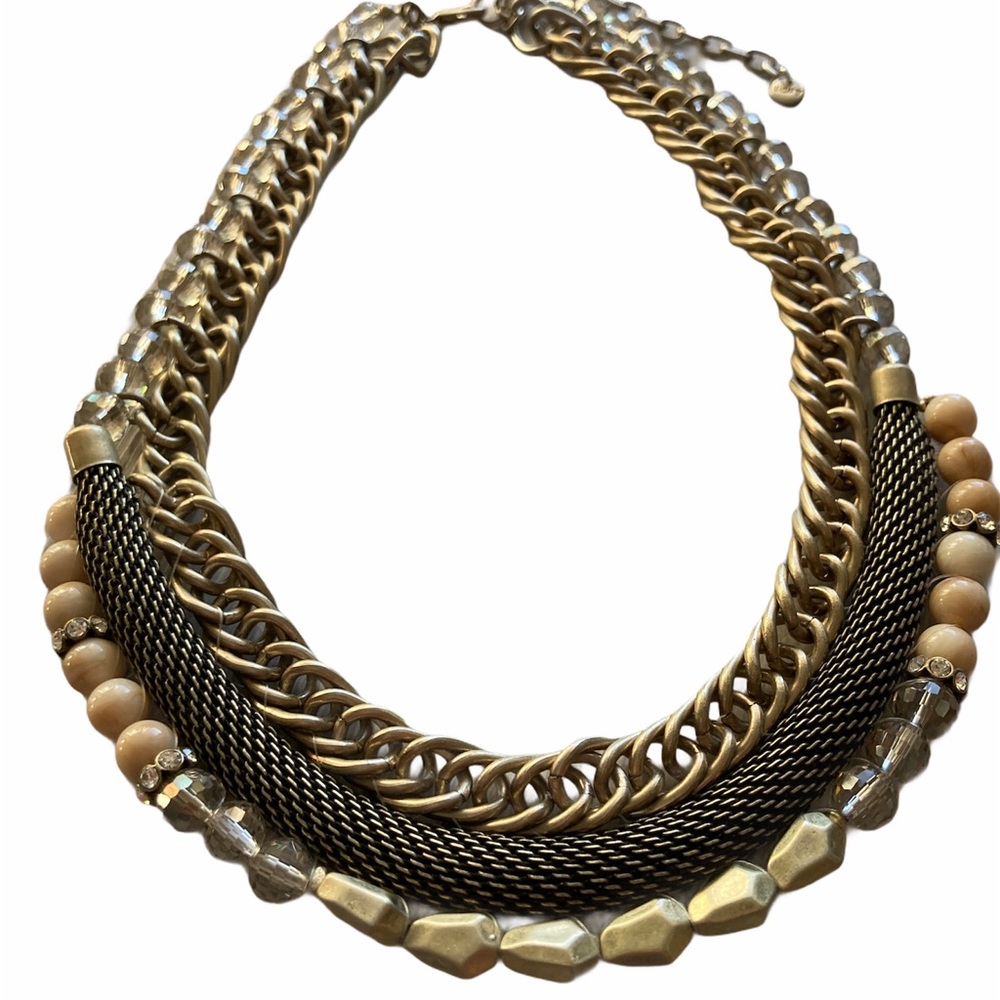 Ann Taylor LOFT Textured Necklace Adjustable Mixed Metals Chains Beads Statement